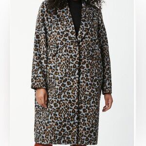 Bernardo Blue Leopard Coat Size 2X New Pockets Hidden Button Down Heavy